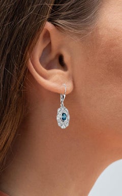 London Blue Topaz Earrings With White Topaz 1.26 Carats Sterling Silver