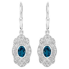 London Blue Topaz Earrings With White Topaz 1.26 Carats Sterling Silver
