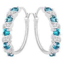 London Blue Topaz Earrings With White Topaz 1.44 Carats Sterling Silver