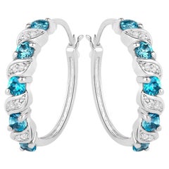 London Blue Topaz Earrings With White Topaz 1.44 Carats Sterling Silver