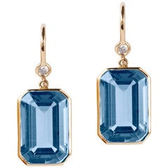 London Blue Topaz Emerald Cut Earrings with Diamond