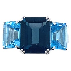 London Blue Topaz Emerald Cut Gold 18 Carats Ring