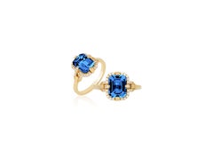 Anillo de Topacio Azul de Londres talla Esmeralda con Diamantes