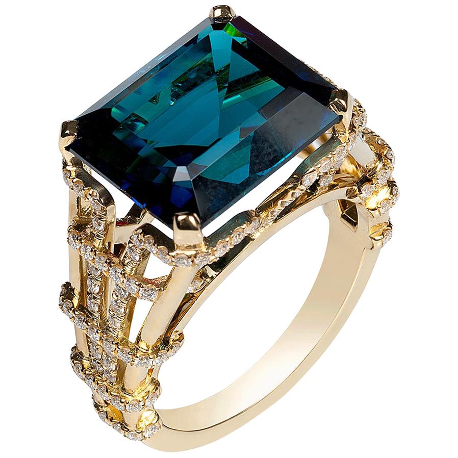 Goshwara Emerald Cut Indicolite And Diamond Ring