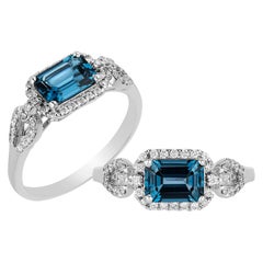 Goshwara Emerald Cut London Blue Topaz And Diamond Ring