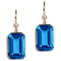 London Blue Topaz Emerald Cut with Diamond Earrings 