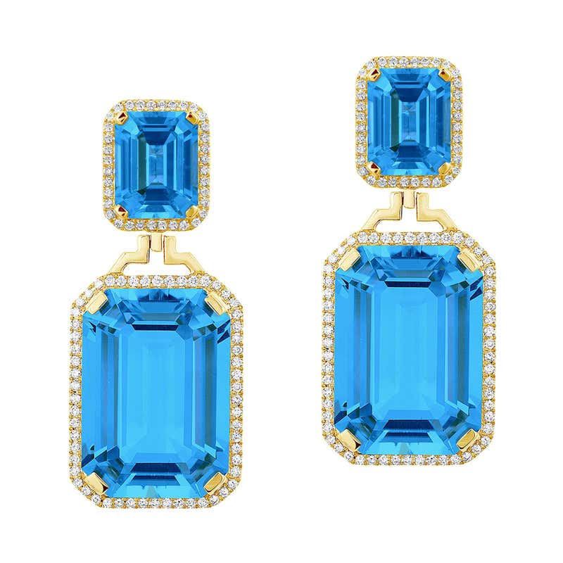 London Blue Topaz and Peridot Emerald Cut Earrings For Sale at 1stdibs