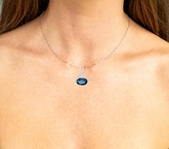 London Blue Topaz Filigree Pendant Necklace 6.62 Carats Sterling Silver