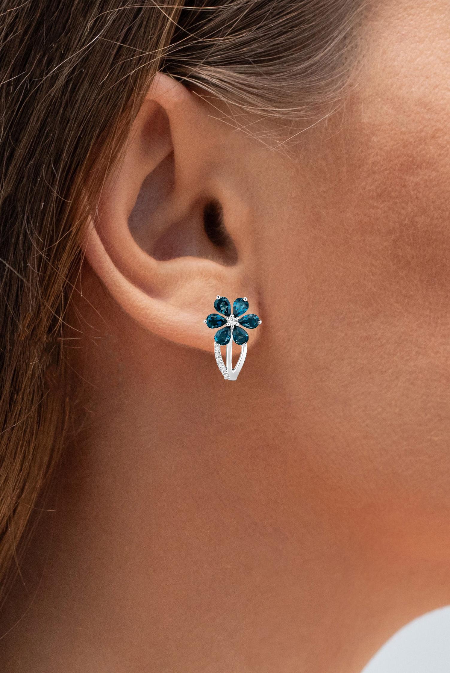 Londoner Blautopas-Ohrringe mit Blumenmuster 2,1 Karat Silber im Angebot 2