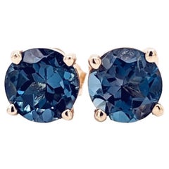 London Blue Topaz Four Prong Solitaire Studs in Solid 14K Gold Round 5mm