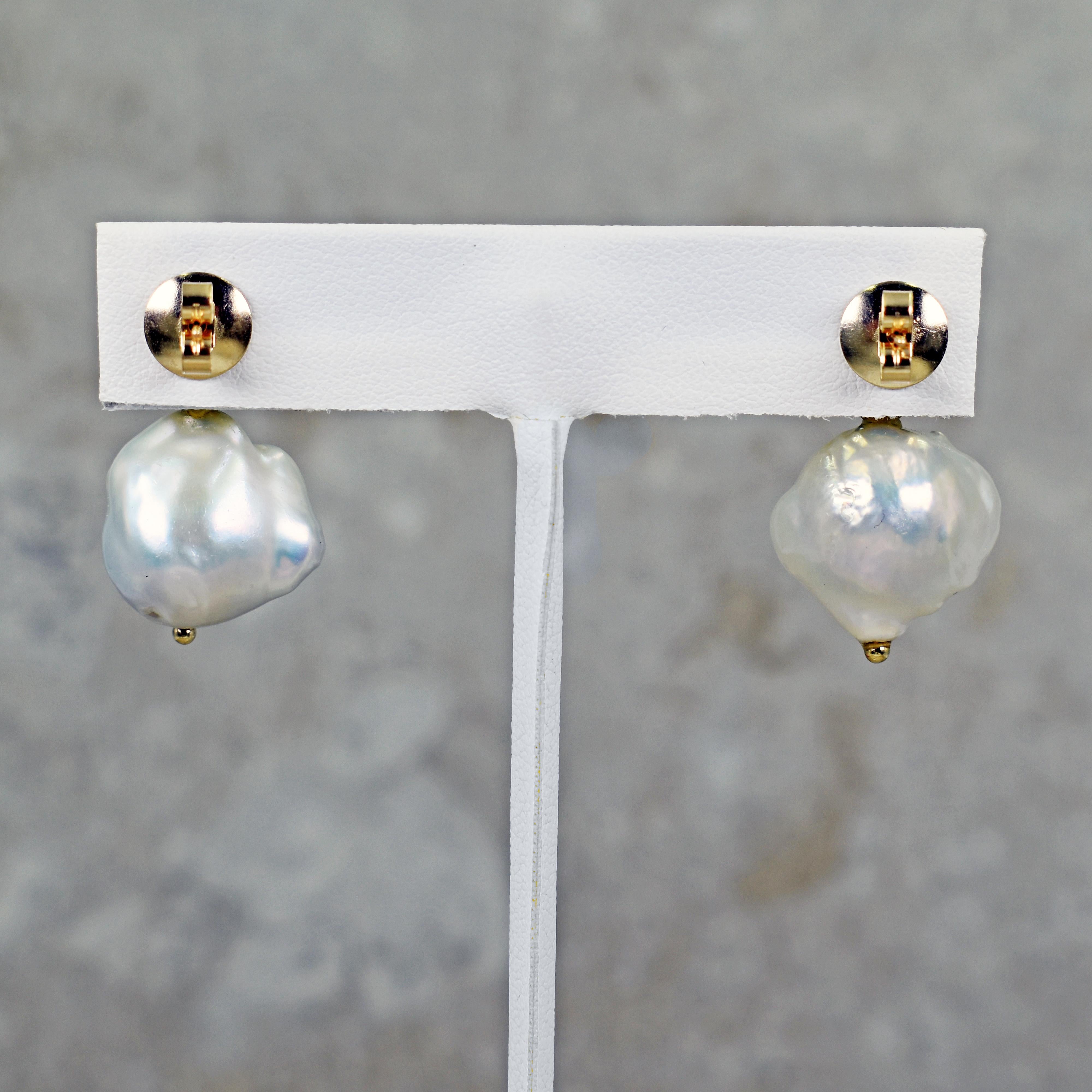 9.20 Carat London Blue Topaz Freshwater Baroque Pearl Drop Stud Earrings In New Condition In Naples, FL