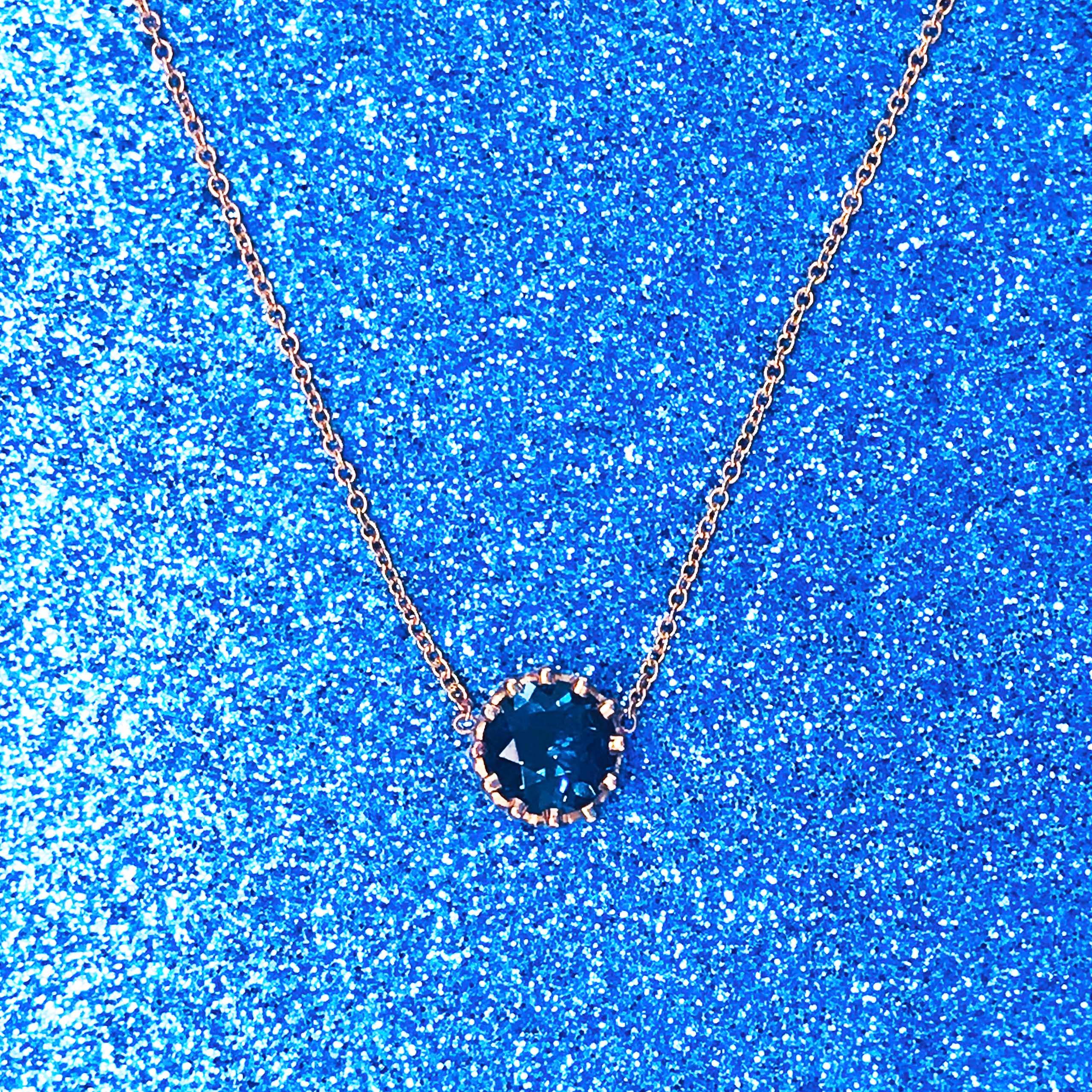 London Blue Topaz Gemstone Crown Pendant Necklace 14 Karat Gold 1.10 Carats R In New Condition In Austin, TX