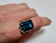 London Blue Topaz Gold Gothic Cocktail Ring