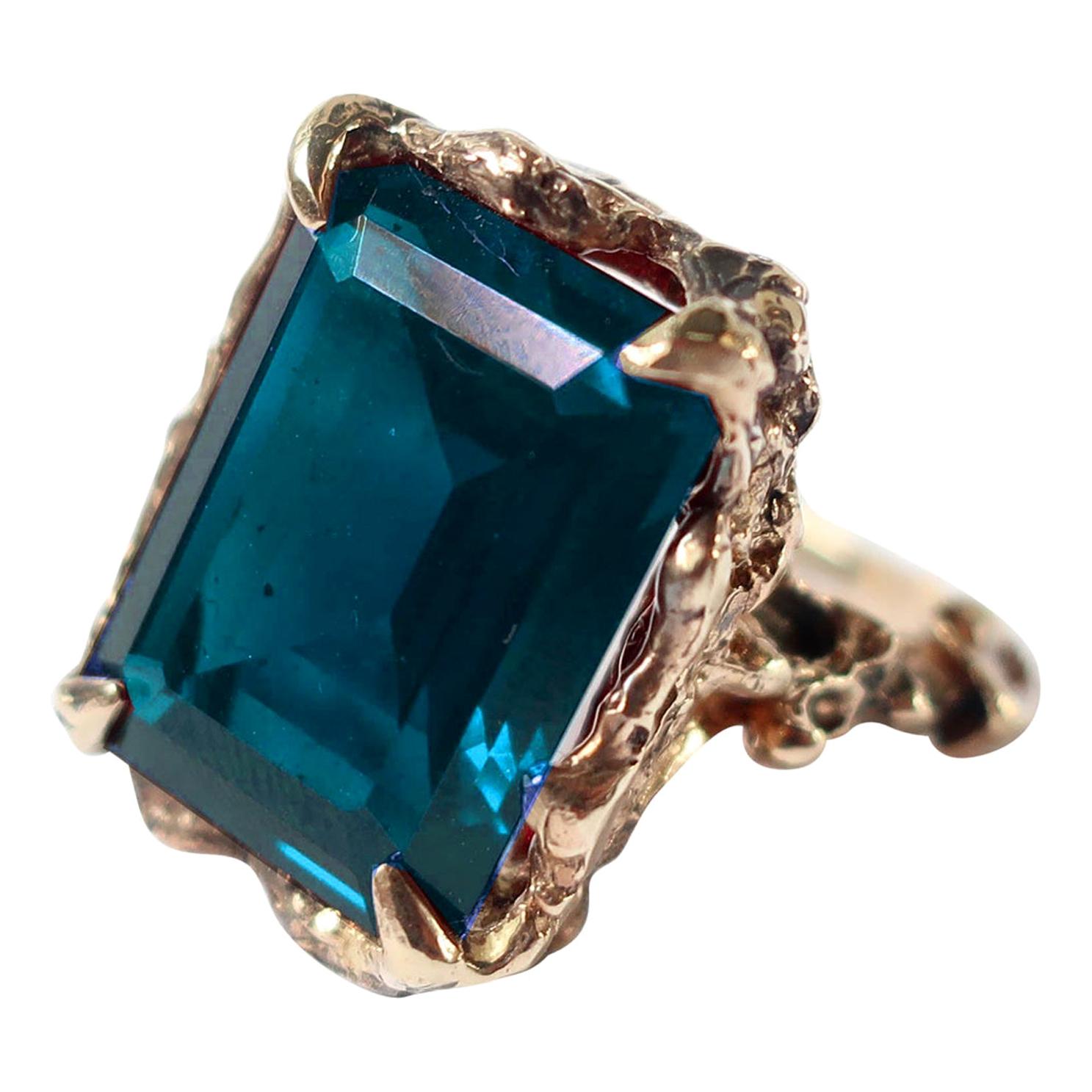 London Blue Topaz Gold Gothic Cocktail Ring