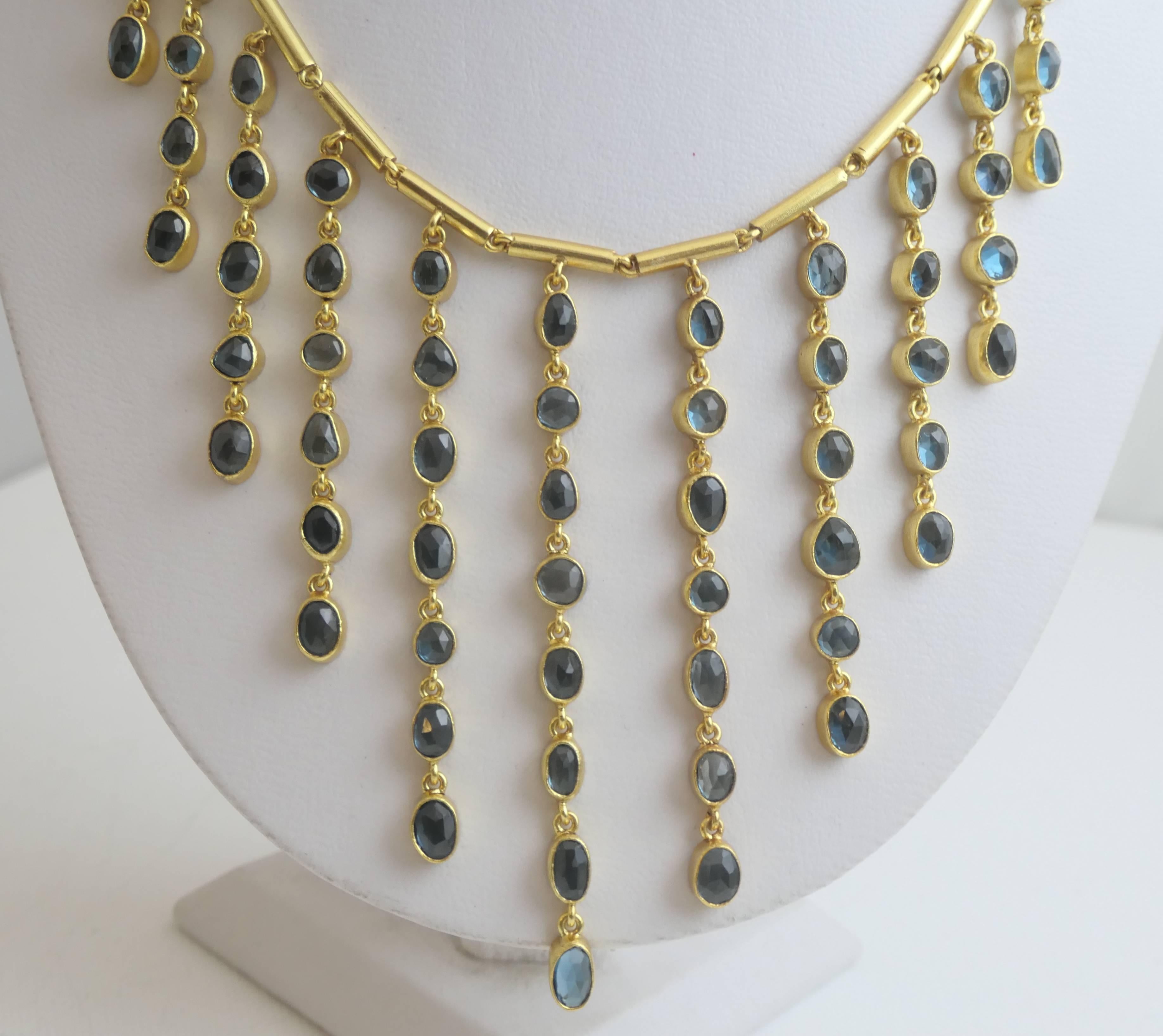 Artisan London Blue Topaz Gold Plated Sterling Silver Necklace For Sale