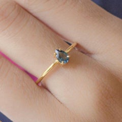 London Blue Topaz Gold Ring, Birthstone Ring, Engagement Ring, Teardrop Topaz