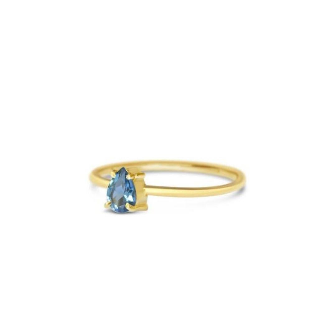 Oval Cut London Blue Topaz Gold Ring, Birthstone Ring, Engagement Ring, Teardrop Topaz For Sale
