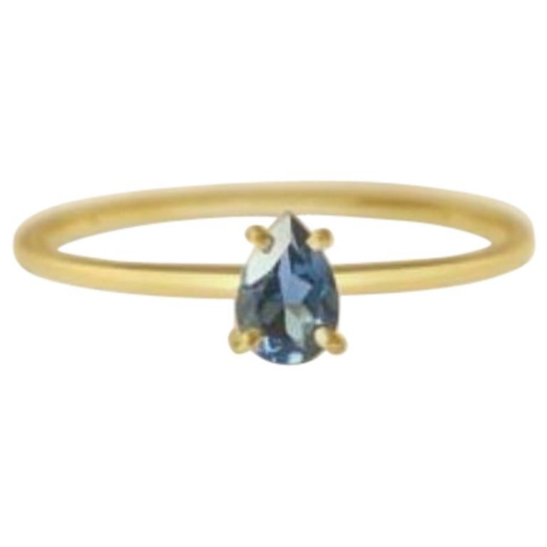 London Blue Topaz Gold Ring, Birthstone Ring, Engagement Ring, Teardrop Topaz  For Sale