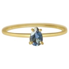 London Blue Topaz Gold Ring, Birthstone Ring, Engagement Ring, Teardrop Topaz