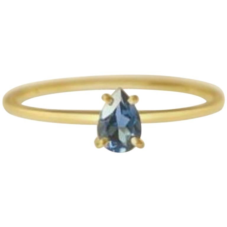 London Blue Topaz Gold Ring, Birthstone Ring, Engagement Ring, Teardrop Topaz For Sale