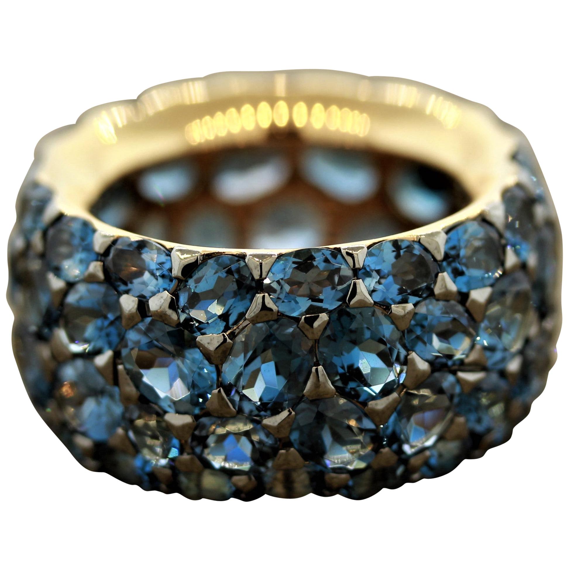 London Blue Topaz Gold Wide Eternity Band Ring