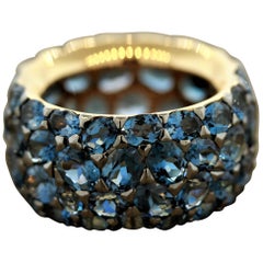 London Blue Topaz Gold Wide Eternity Band Ring