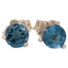 London Blue Topaz Martini Solitaire Stud Earrings in Solid 14K Gold Round 4mm