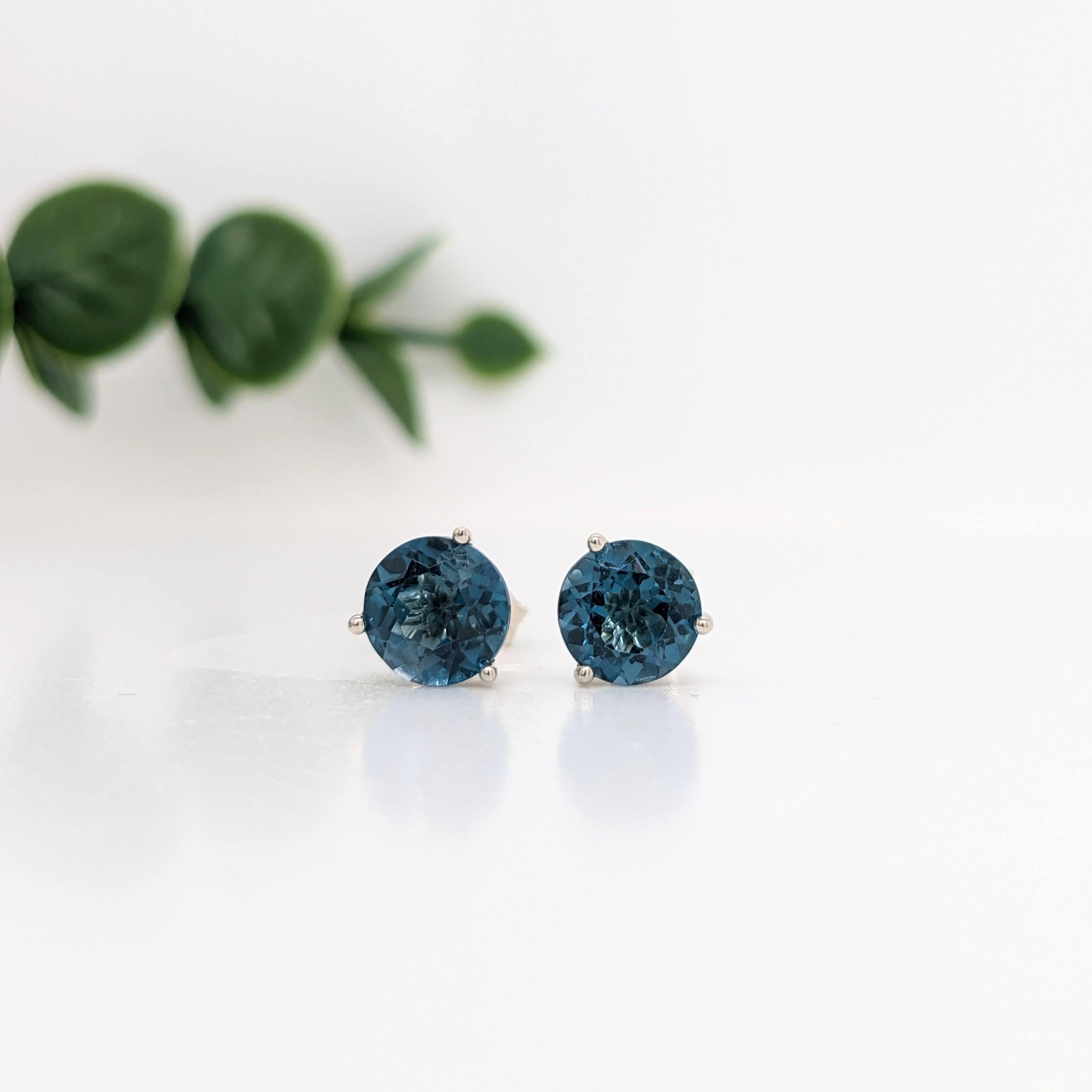 Moderno London Blue Topaz Martini Solitaire Stud Earrings in Solid 14K Gold Round 5mm in vendita