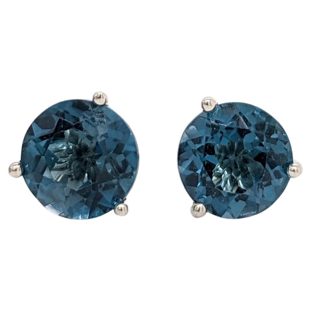 London Blue Topaz Martini Solitaire Stud Earrings in Solid 14K Gold Round 5mm
