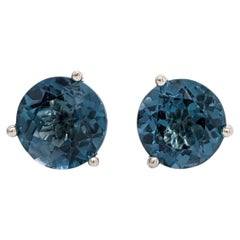 London Blue Topaz Martini Solitaire Stud Earrings in Solid 14K Gold Round 5mm
