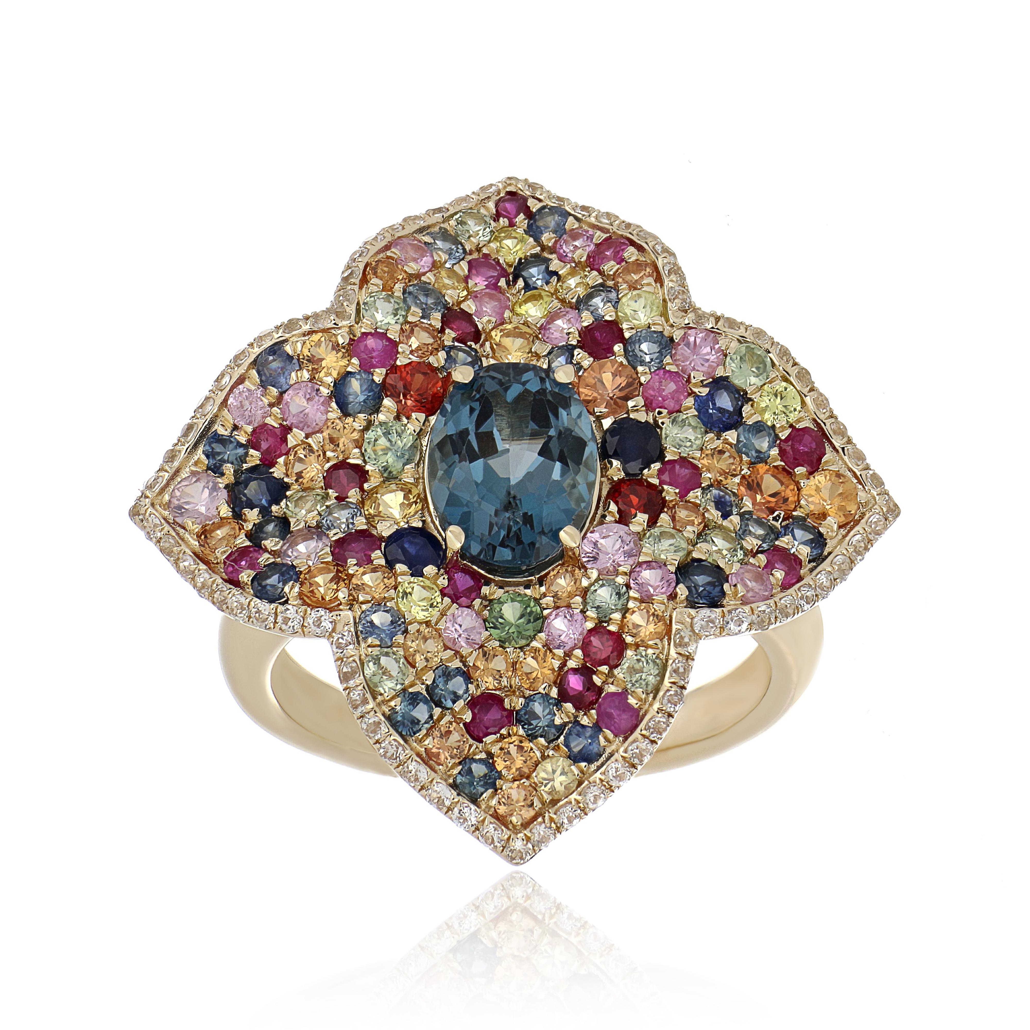 Anello con perno, ciondolo e orecchini in oro 10 carati, Topazio blu di Londra e Zaffiri multipli in vendita 8
