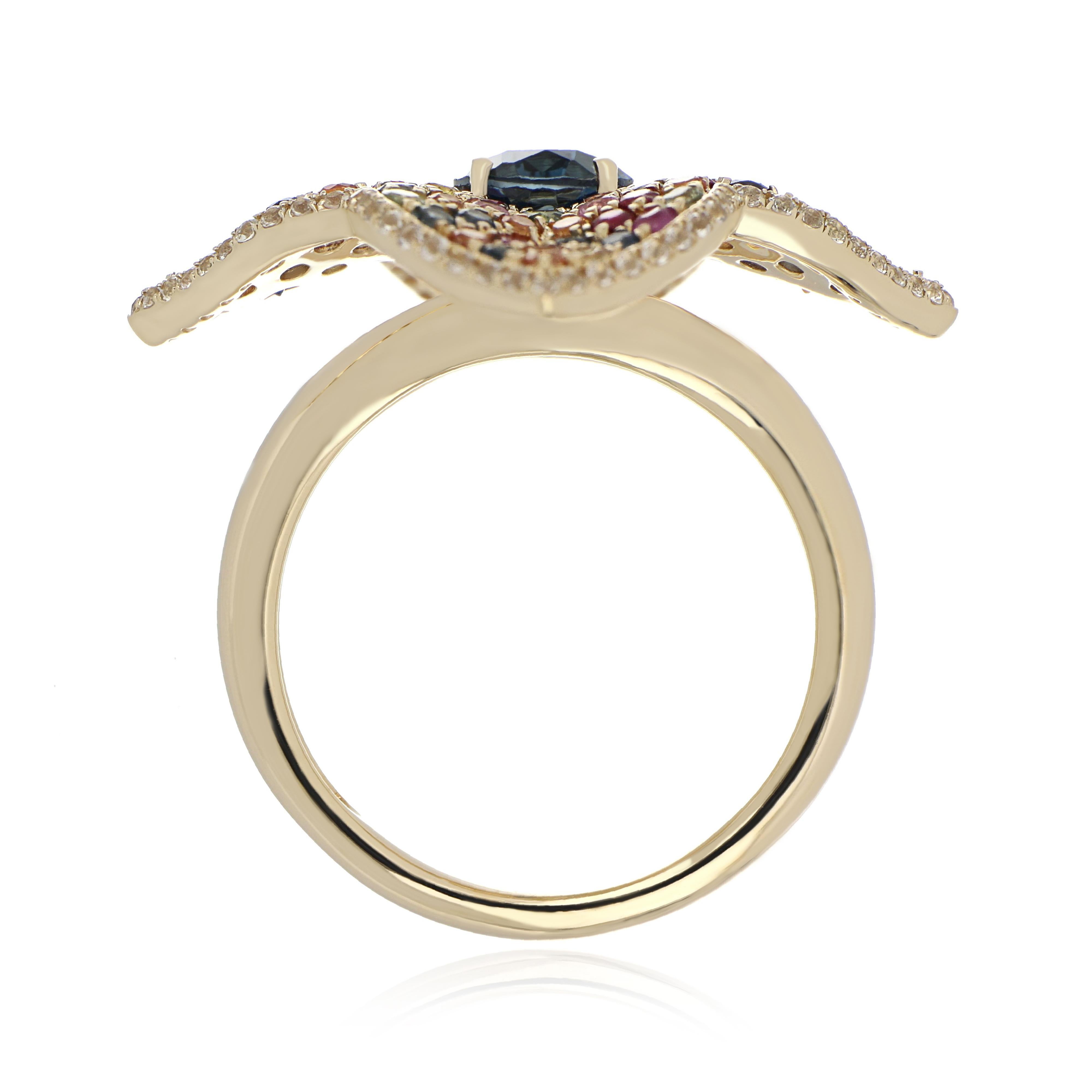 Anello con perno, ciondolo e orecchini in oro 10 carati, Topazio blu di Londra e Zaffiri multipli in vendita 10