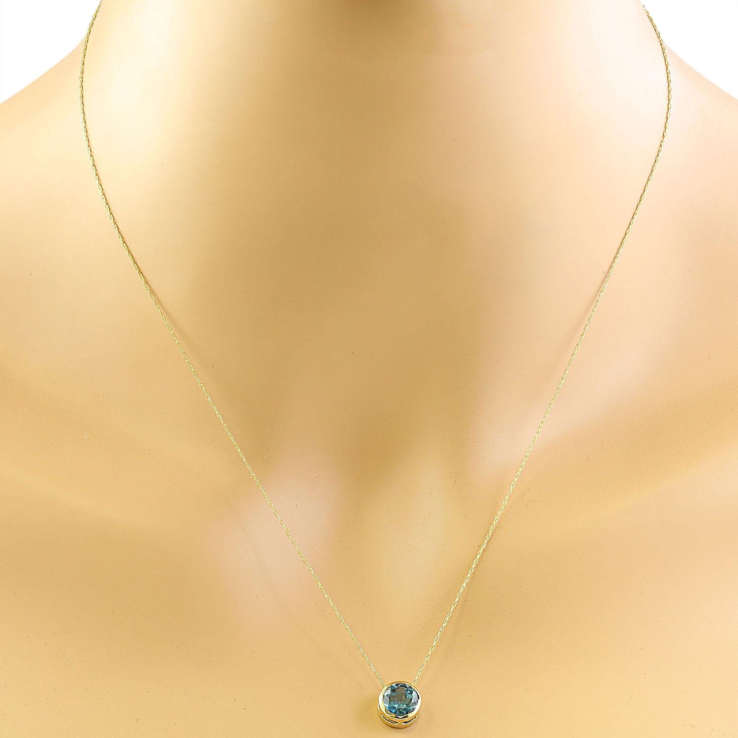 1.50 Carat Lomdon Blue Topaz 14K Yellow Gold Necklace
Stamped: 14K
Total Necklace Weight: 1.4 Grams
Length: 16 Inches
London Blue Topaz Weight: 1.50 Carat (6.50x6.50 Millimeters) 
Face Measures: 8.20x8.20 Millimeters 
SKU: [600195]