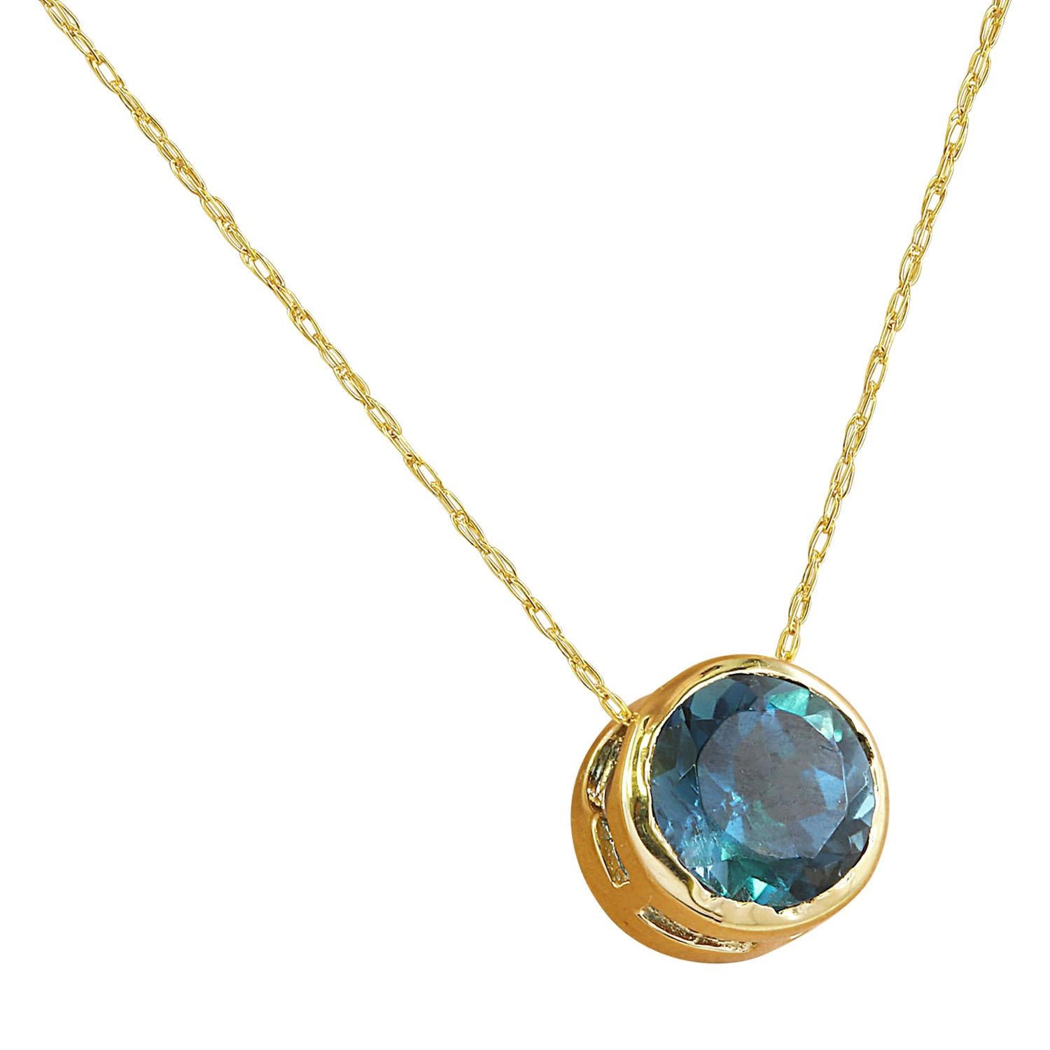 Round Cut London Blue Topaz Necklace In 14 Karat Yellow Gold  For Sale