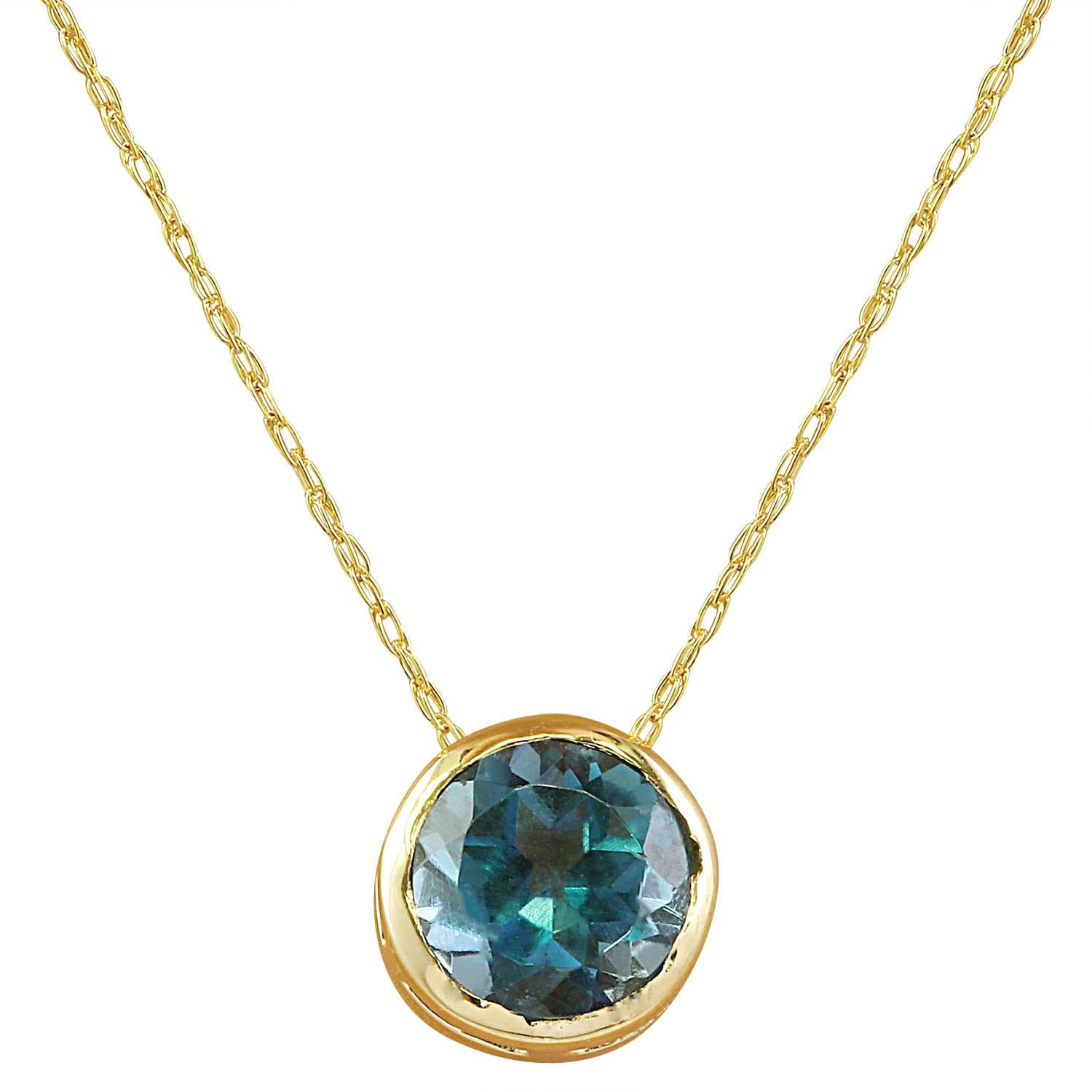 London Blue Topaz Necklace In 14 Karat Yellow Gold  In New Condition For Sale In Los Angeles, CA