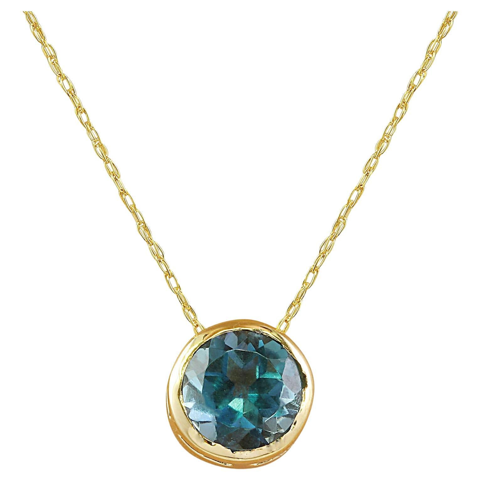 London Blue Topaz Necklace In 14 Karat Yellow Gold  For Sale