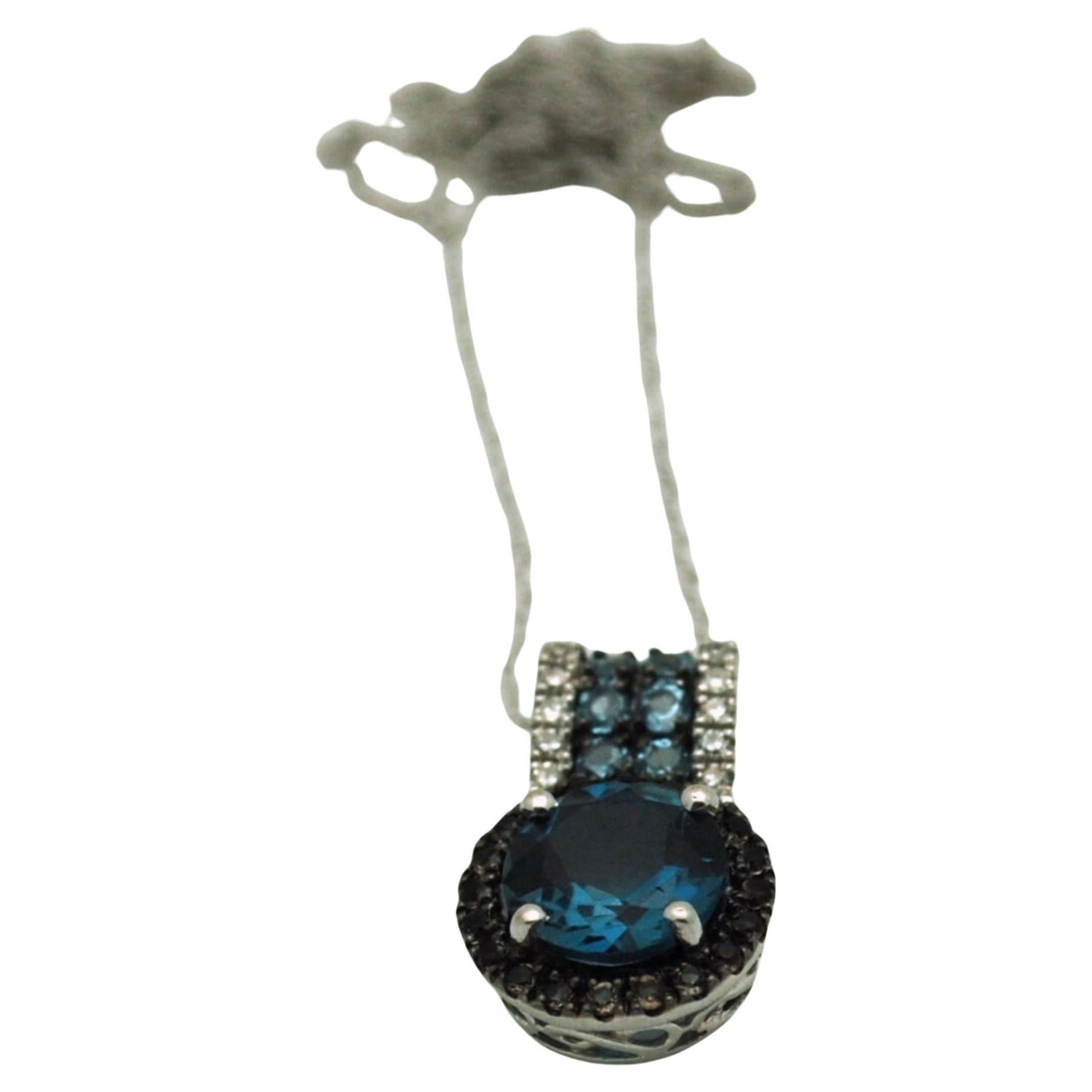Brilliant Cut London Blue topaz pendant necklace 14KT gold 18