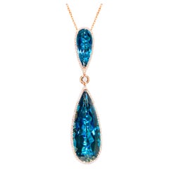 London Blue Topaz Pendant Necklace With Diamonds 48.3 Carats 18K Rose Gold