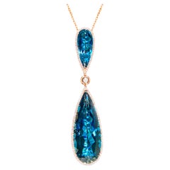 London Blue Topaz Pendant Necklace With Diamonds 48.3 Carats 18K Rose Gold