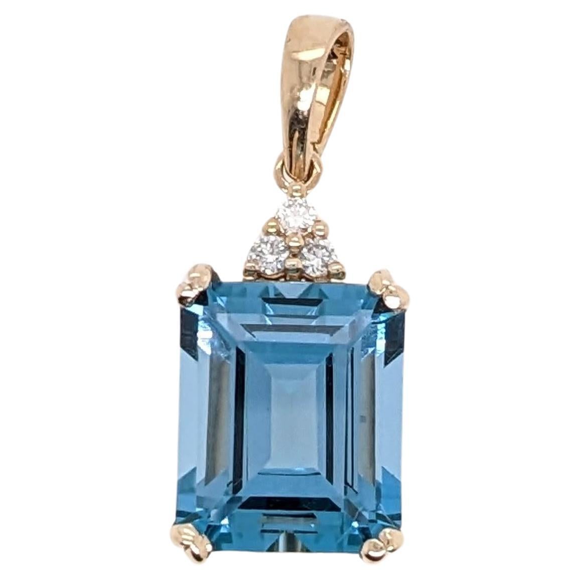 7.5ct London Blue Topaz Pendant w Natural Diamonds in Solid 14K Gold EM 12x10
