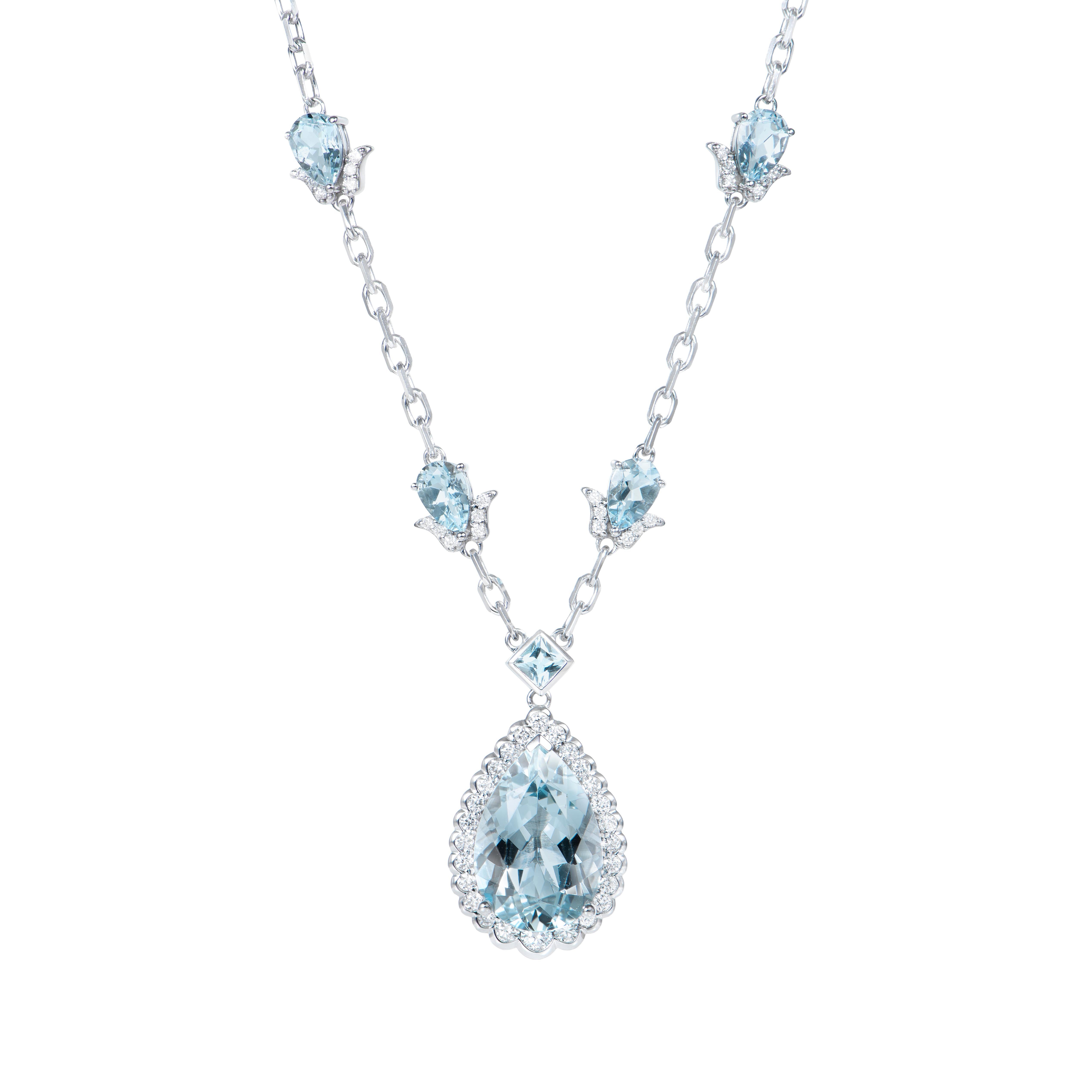 Contemporain Pendentif London en or rose 18 carats avec topaze bleue, rhodolite et diamant blanc en vente