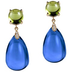 Goshwara London Blue Topaz And Peridot Cabochon With Diamond Earrings