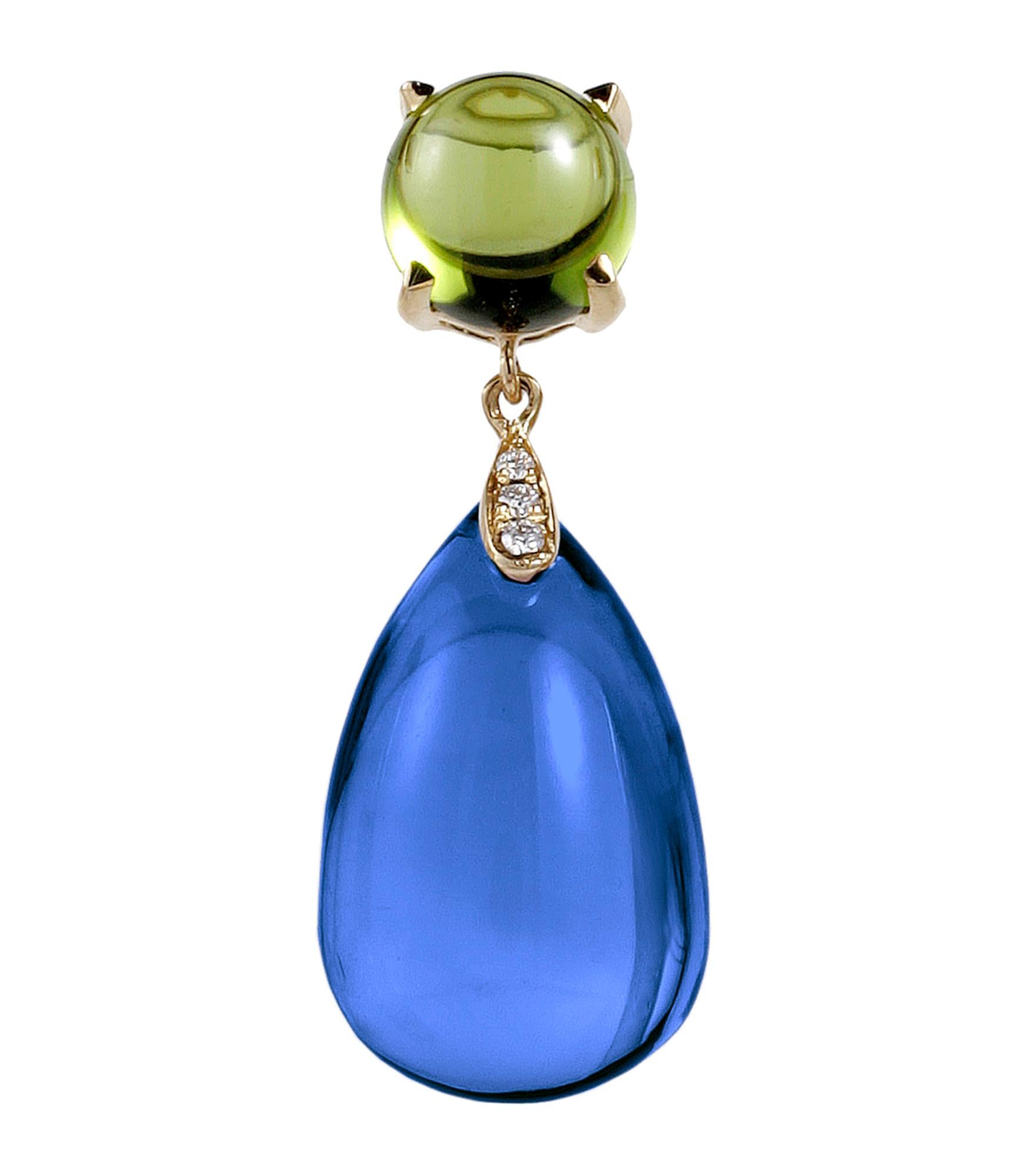 Contemporary Goshwara London Blue Topaz And Peridot Cabochon With Diamond Earrings