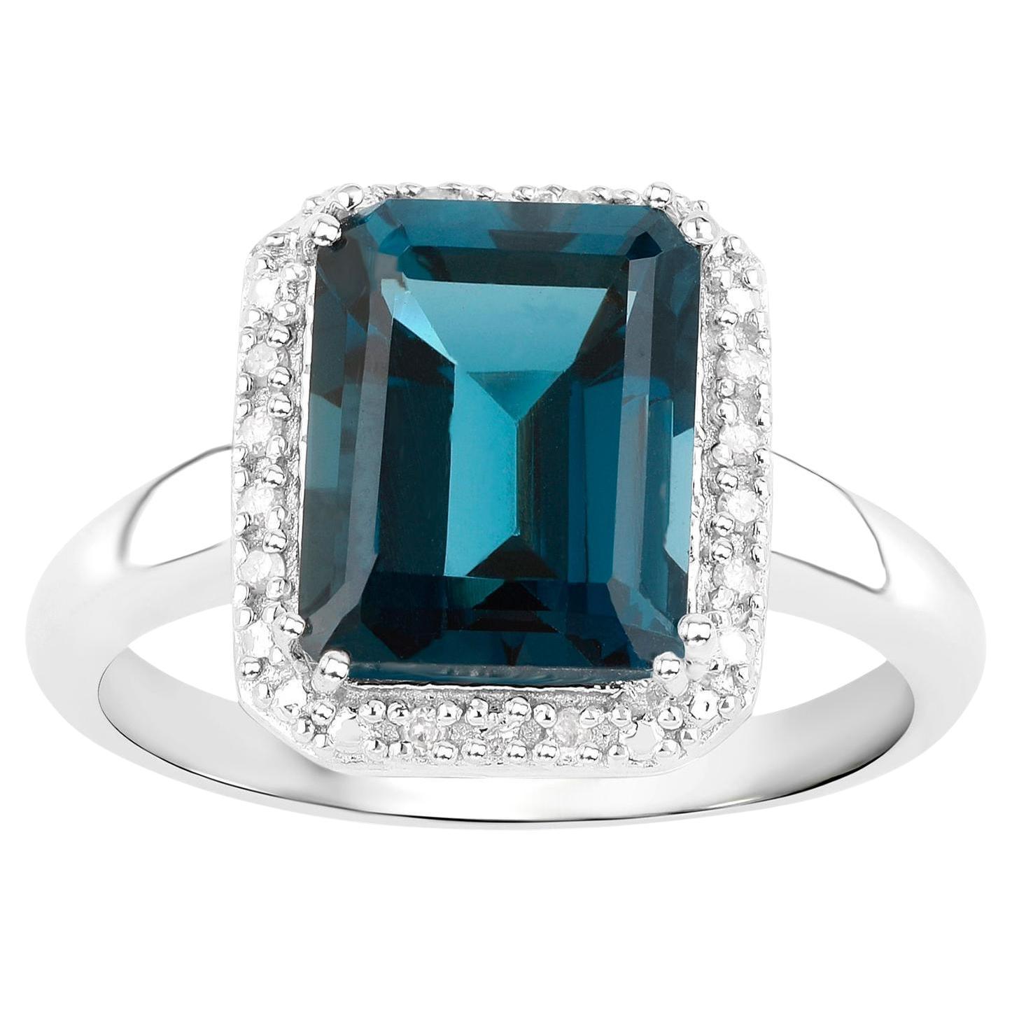 Londoner Blauer Topas Ring Diamant Halo 3,89 Karat