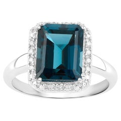 Anillo Topacio Azul Londres Halo de Diamantes 3,89 Quilates