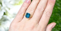 London Blue Topaz Ring Diamond Setting 4 Carats 18K Yellow Gold