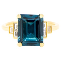 Londoner Blauer Topas Ring Diamantfassung 4 Karat 18K Gelbgold