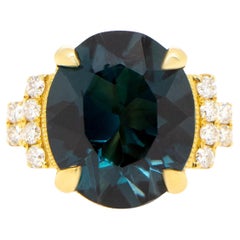 London Blue Topaz Ring Diamond Setting 4.7 Carats 18K Yellow Gold