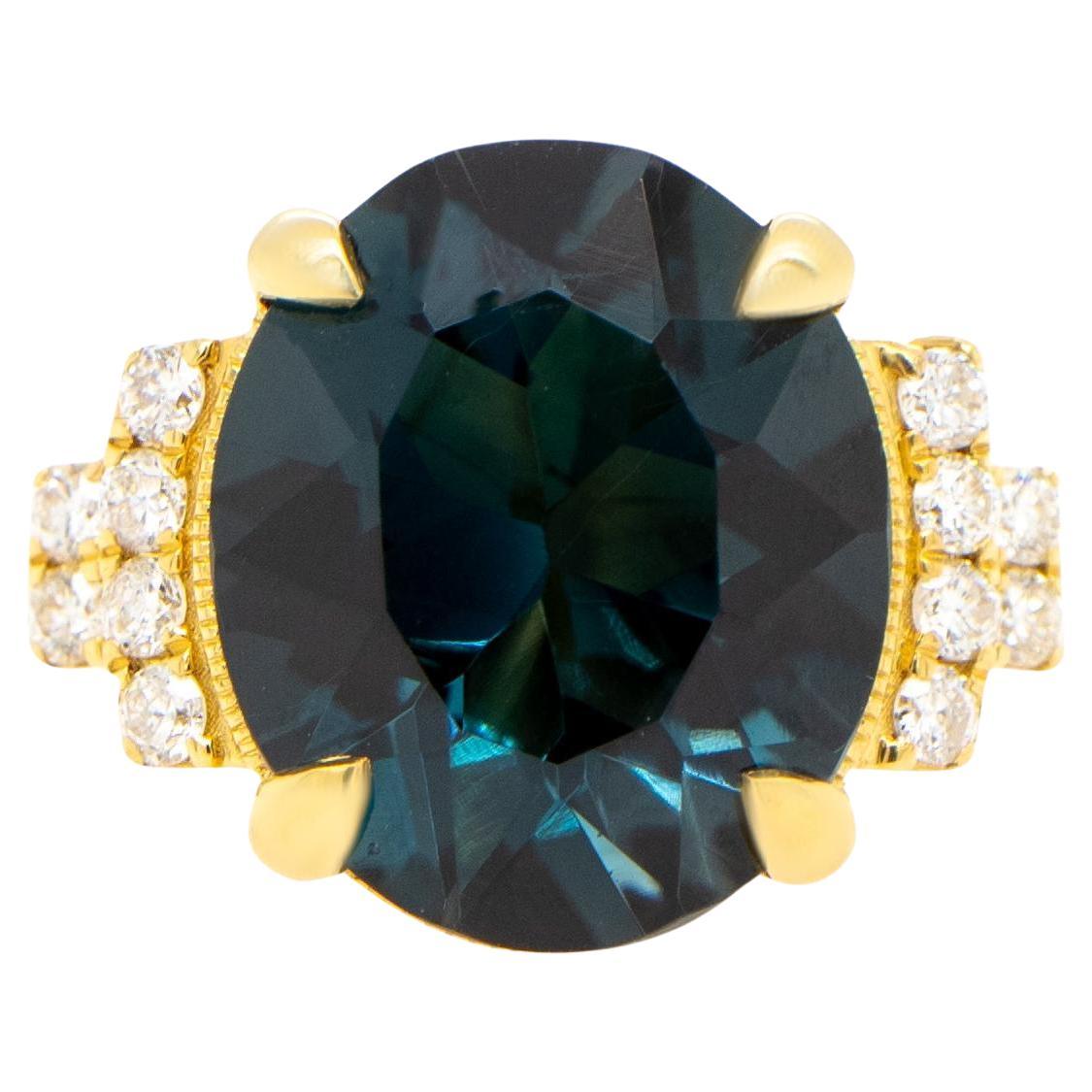 London Blue Topaz Ring Diamond Setting 4.7 Carats 18K Yellow Gold