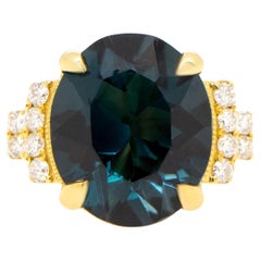 London Blue Topaz Ring Diamond Setting 4.7 Carats 18K Yellow Gold